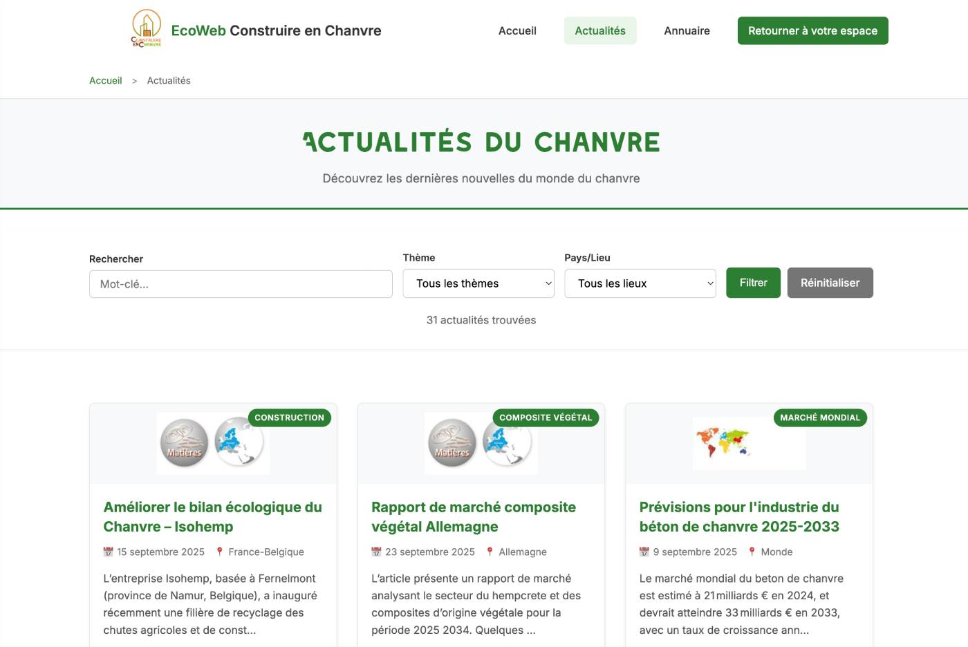 EcoWeb - Aperçu de la page actualités